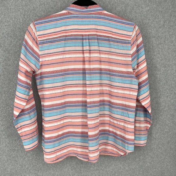 Talbots Classic Casual Button Up Shirt Size XL Sunset Stripe Serape Pink Blue - Picture 4 of 11